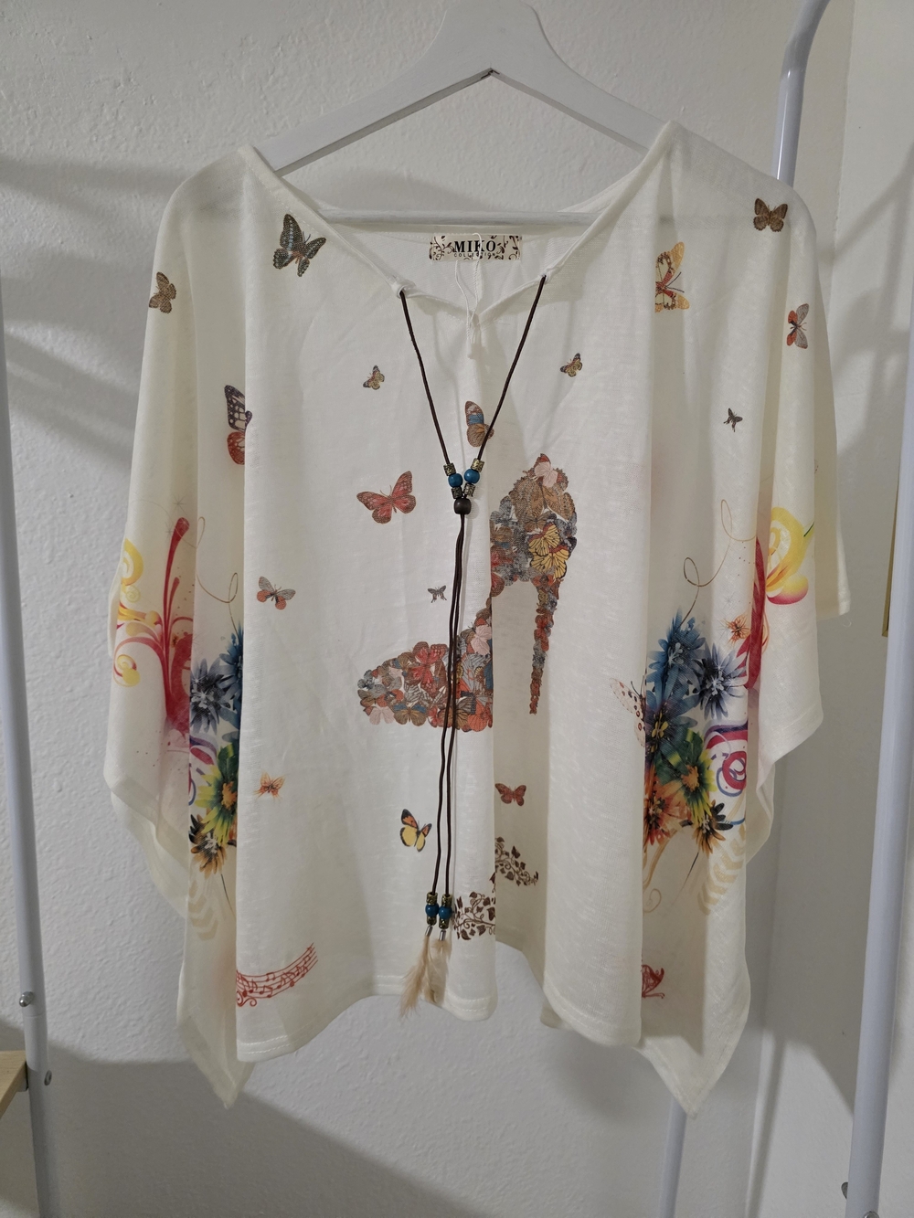 Mikoh Cream Butterfly & Floral Draped Women's Top